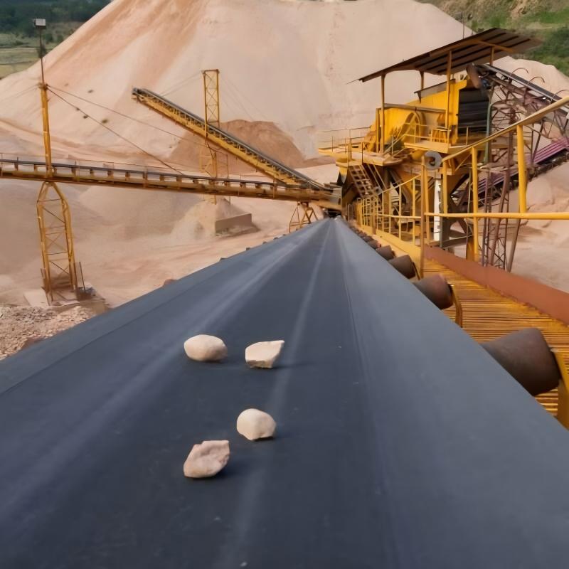 Cement conveyor belt transporting limestone and bulk materials