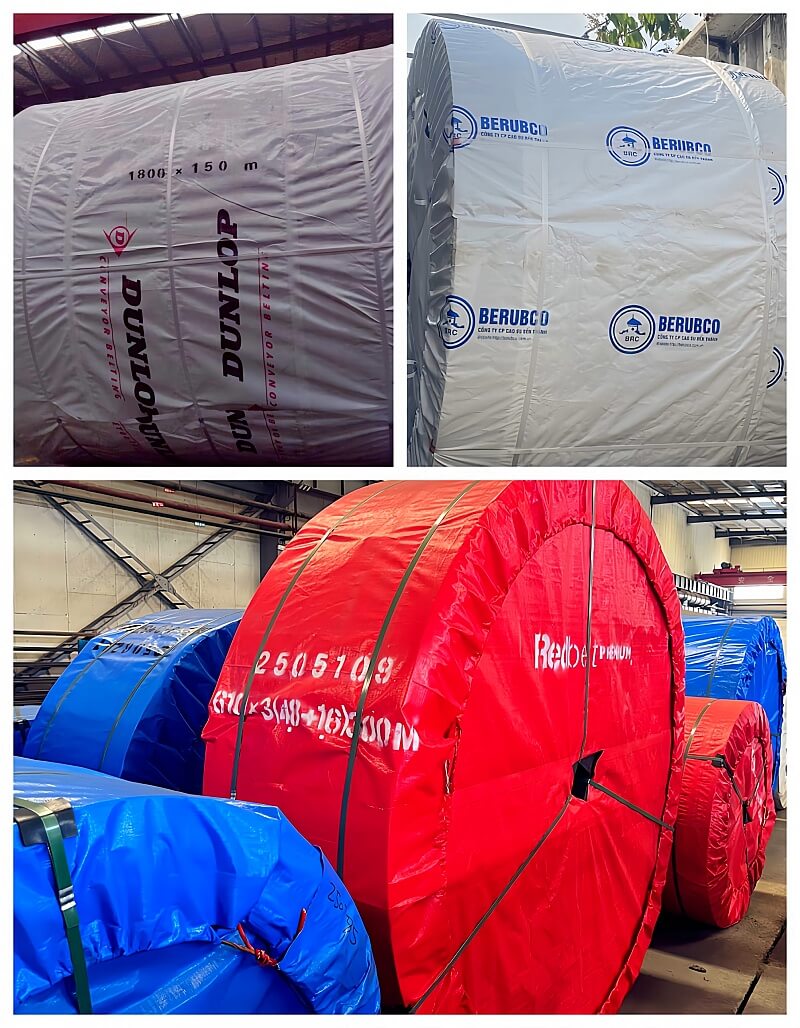 OEM export packaging for rubber conveyor belts with customer branding