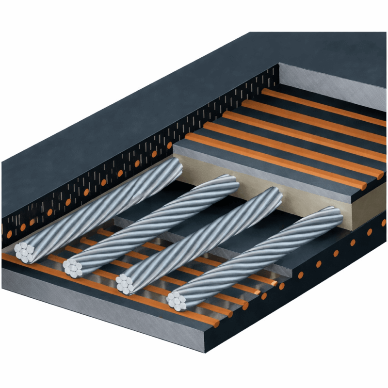 Flame retardant conveyor belt structure with reinforced core layers
