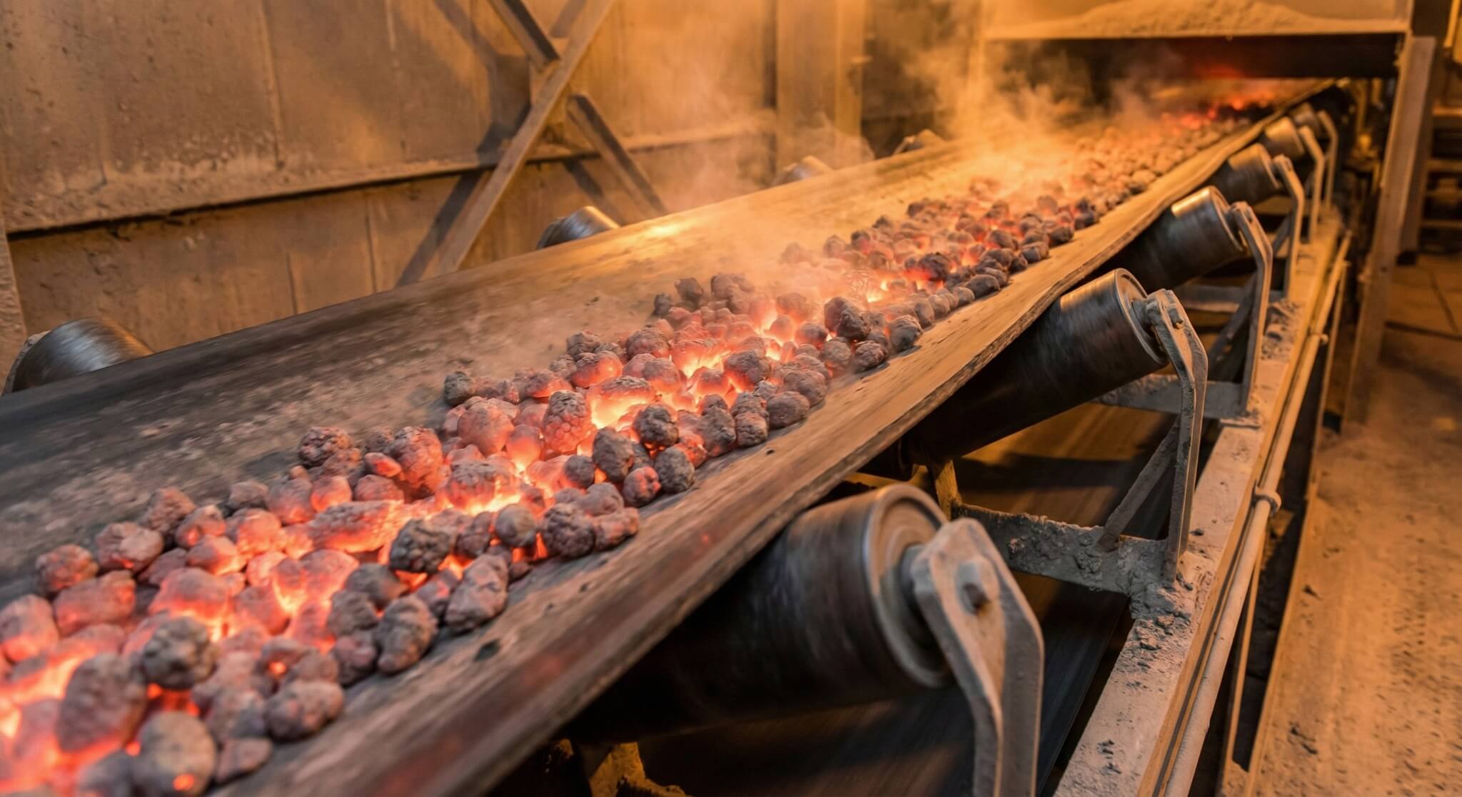 High temperature resistant conveyor belt transporting hot sintered material