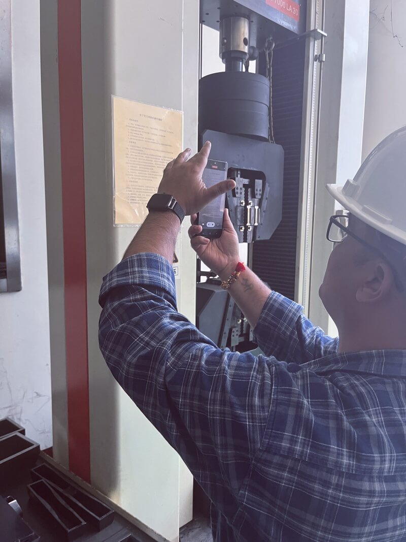 Conveyor belt tensile strength testing during customer inspection