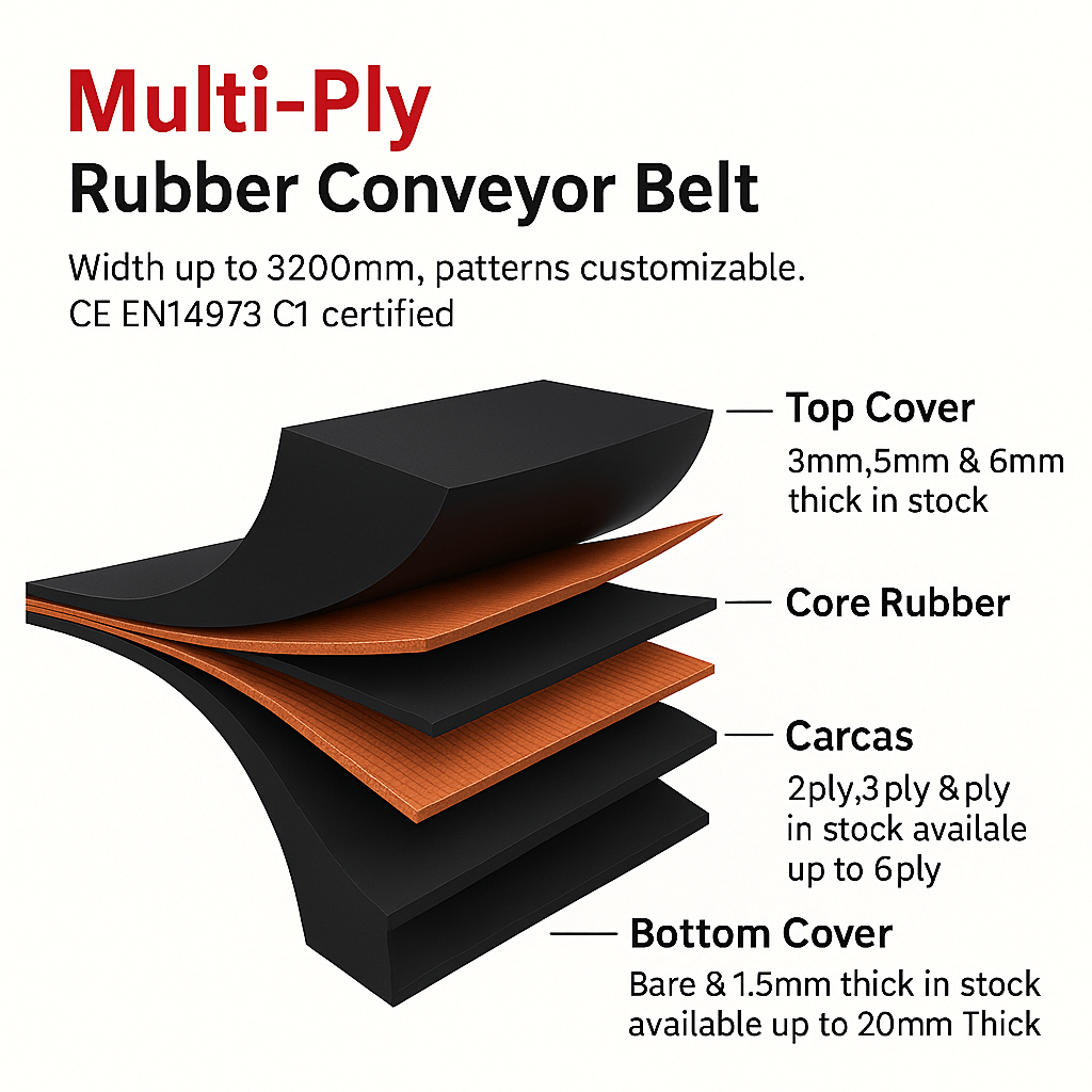 EP Fabric Textile Rubber Conveyor Belt Structure