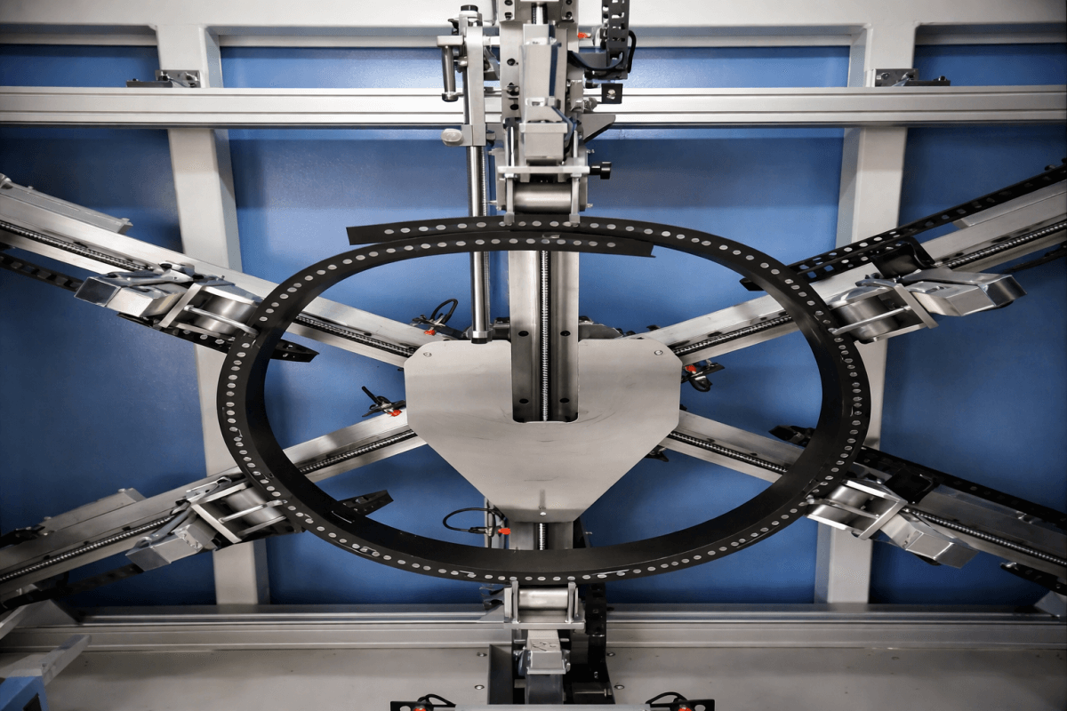 Pipe conveyor belt pipe forming test machine demonstrating tubular forming stability and flexibility performance