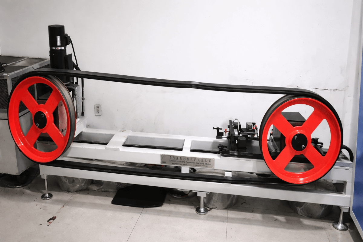 Pipe conveyor belt tension test machine evaluating steel cord tensile strength and dynamic performance