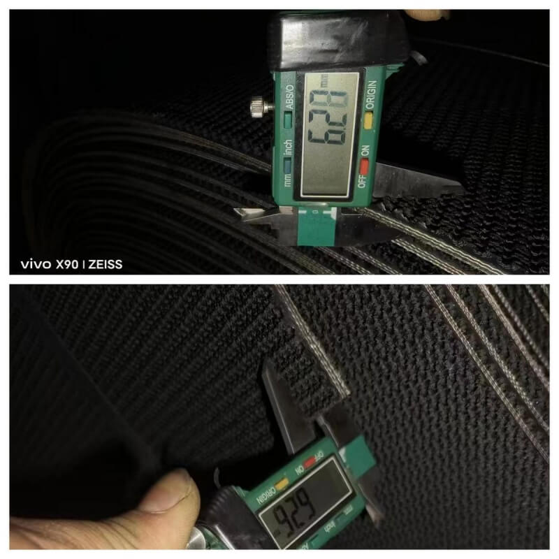 Rough top conveyor belt surface thickness measurement with digital caliper