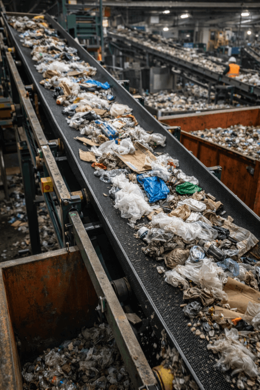 Rough top conveyor belt used in waste recycling and solid waste sorting plant for municipal garbage handling