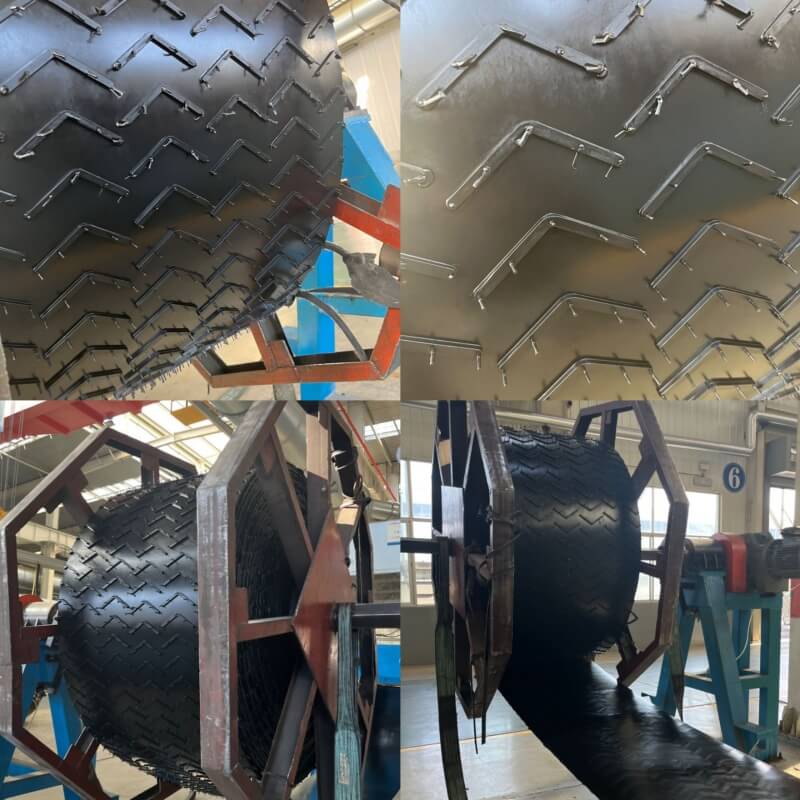 Mini V6 chevron conveyor belt with small V cleat pattern and factory production roll for inclined conveying